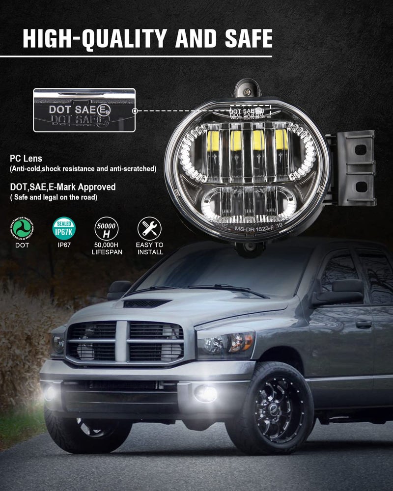 BICYACO New Version LED Fog Light Compatible with Dodge Ram 1500 2002-2008 Dodge Ram 2500/3500 Pickup Truck 2003 2004 2005 2006 2007 2008 2009-1 Pair Chrome - Image 2